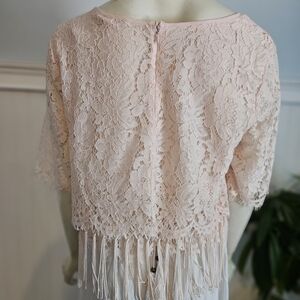 Gianni Bini Lace Fringe Blouse - Soft Pink
